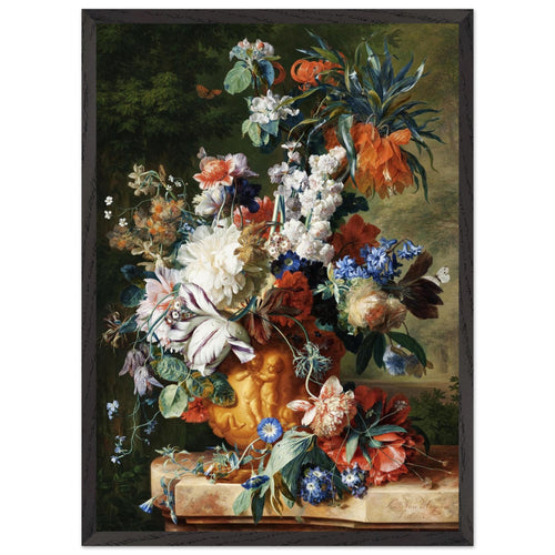 Artfulprints Poster met Lijst Jan van Huysum - Bouquet of flowers in an urn   - 50x70 cm - Meerkleurig