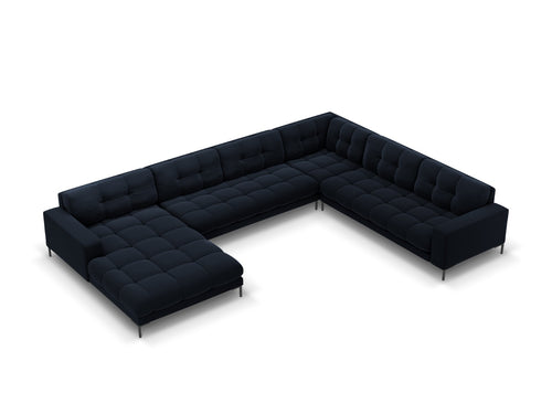 Cosmopolitan Design Panoramische hoekbank rechts Bali 7-zits, flueel, donkerblauw - 256x327x75cm