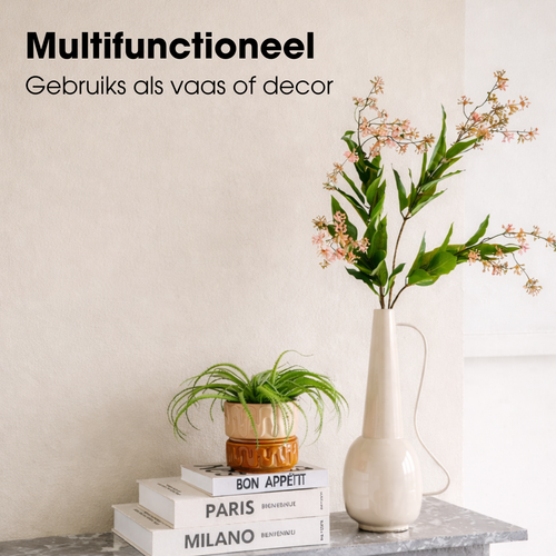 Mica Decorations Tosno Decoratieve Vaas - Bloemenvaas 24 x 20 x 43 cm - Woondecoratie Bloemvaas voor Binnen - IJzer, MDF, Fluweel - Off-white