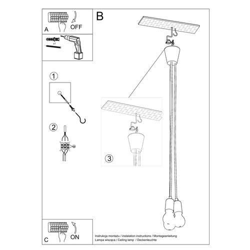 Sollux Lighting Hanglamp DIEGO 3 geel - 15x15x90cm