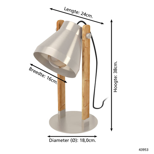EGLO tafellamp Cawton - e27 - 38 cm - grijs/bruin - staal/hout - vtwonen shop