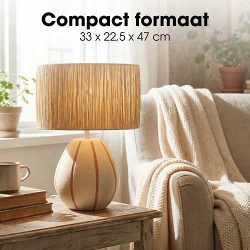 Mica Decorations Denton Tafellamp Woonkamer - Lamp Decoratief met Lampenkap - Bureaulamp Tafellampen Woonkamer - 33 x 22,5 x 47 cm - Keramiek, Metaal,