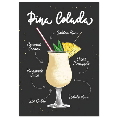 Artfulprints  Piña Colada cocktail – Illustratie   poster 50x70 cm