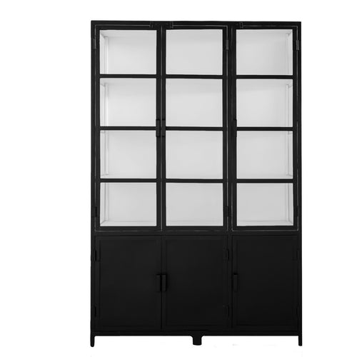 Giga Meubel Vitrinekast Lott - Zwart/Wit Metaal Glas - 150x50x230cm