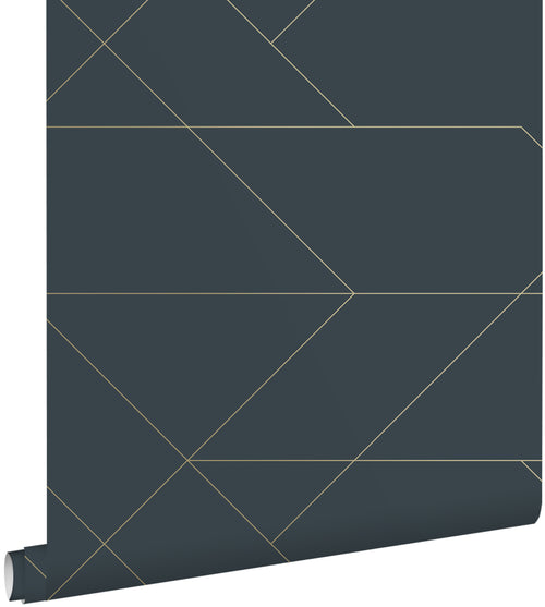 ESTAhome behang grafische lijnen donkerblauw en goud - 0,53 x 10,05 m - 139213 - vtwonen shop