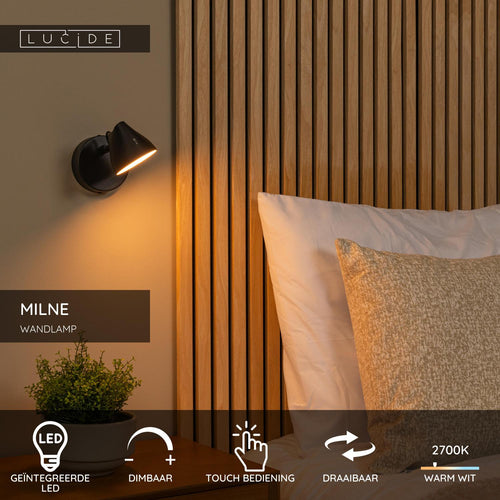 Lucide wandlamp MILNE - Geïntegreerde LED - Zwart