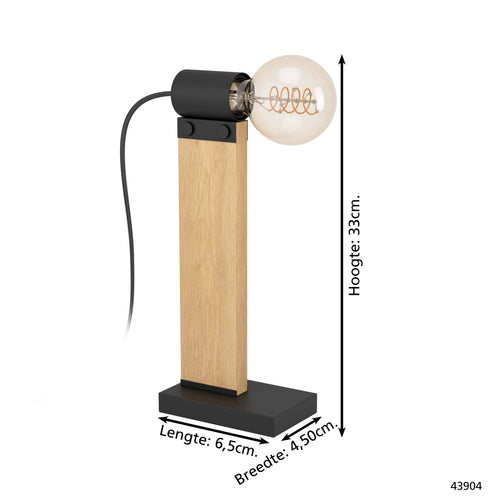 EGLO tafellamp Bailrigg - e27 - hout - zwart, bruin