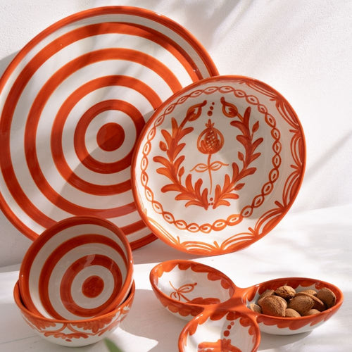 J-Line bord Granada Stripes - keramiek - wit/oranje