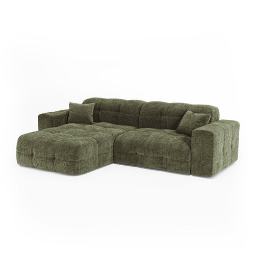 Premium Interiors - Hoekbank links COCOON - gewaafd fluweel vintage groen 230cm