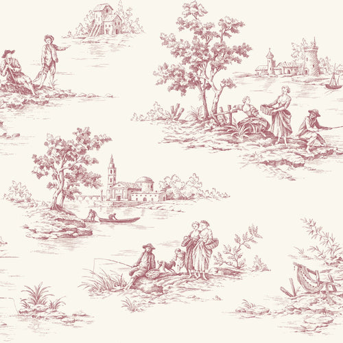 ESTAhome behang toile de jouy print bordeaux rood en wit - 50 x 900 cm - 132111