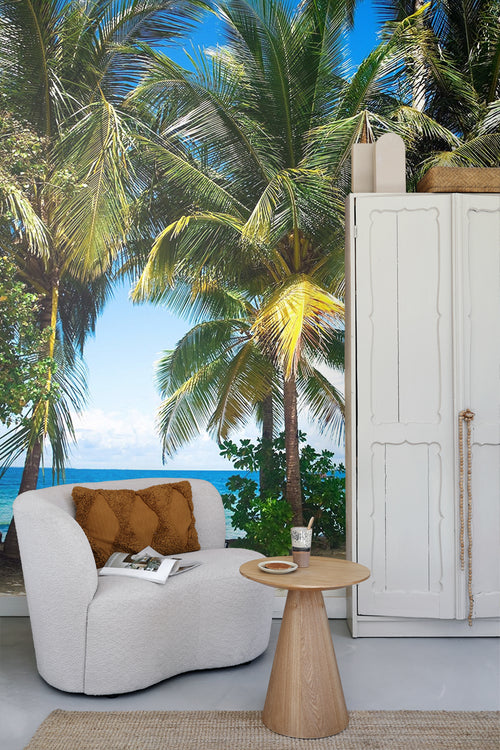 Sanders & Sanders fotobehang tropisch landschap met palmbomen groen en blauw - 375 x 270 cm - 600458
