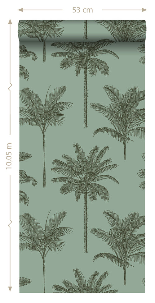 ESTAhome behang palmbomen vergrijsd groen - 53 cm x 10.05 m - 139165