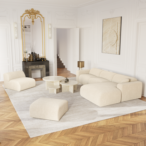 Sia Home - Grote hoekbank MYRA - getextureerd fluweel crème 280cm