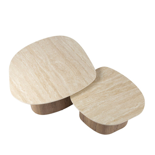 Giga Meubel Salontafel Romano - Kiezelvormig - Travertinlook - Set Van 2