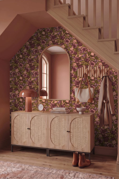 ESTAhome behang bloemen vergrijsd groen en paars - 50 x 900 cm - 132200
