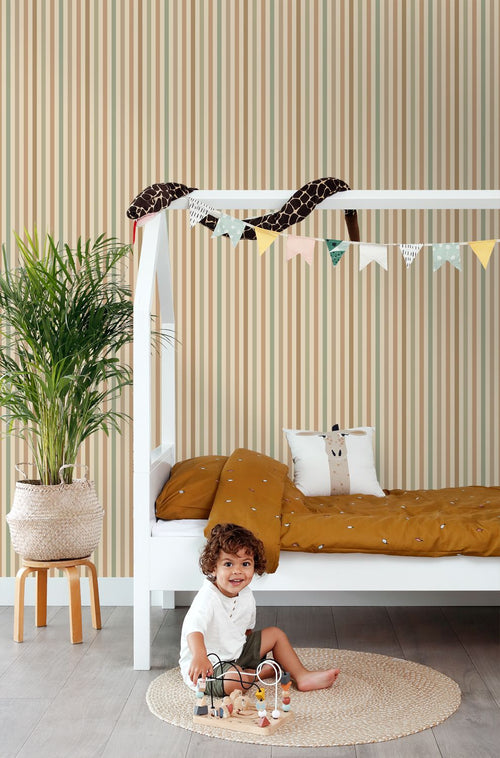 ESTAhome behang strepen groen en bruin - 50 x 900 cm - 131605