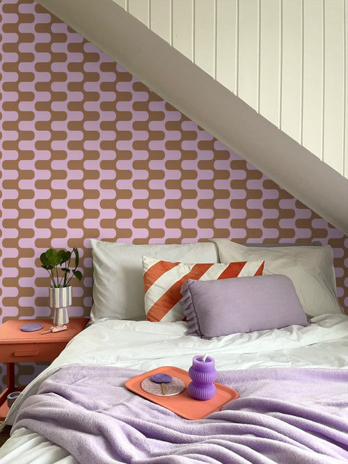 ESTAhome behang golvende lijnen paars en bruin - 50 x 900 cm - 131837