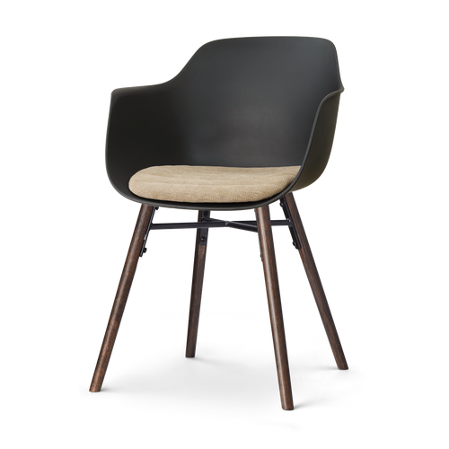 Nolon Nena-Liz eetkamerstoel zwart met nougatbruin zitkussen - walnoot houten onderstel