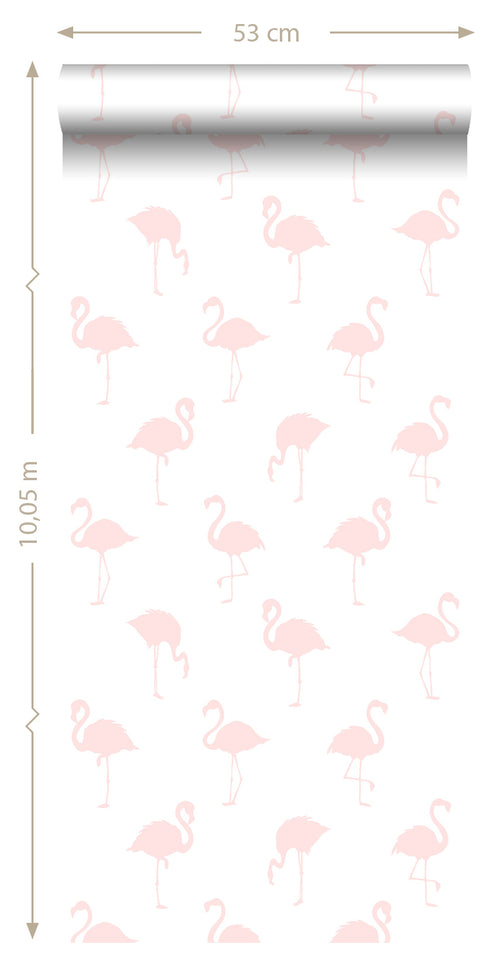 ESTAhome behang flamingo's licht roze en wit - 53 cm x 10.05 m - 138918