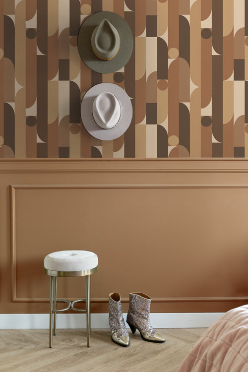 ESTAhome behang geometrische vormen bruin - 50 x 900 cm - 131063 - vtwonen shop