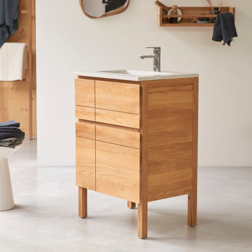 Tikamoon Badkamermeubel van eikenhout en terrazzo premium moon 60 Easy - Naturel