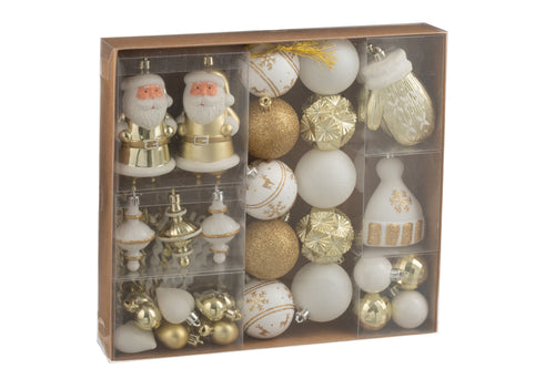 J-Line kerstbal - kunststof - wit/goud - doos van 45