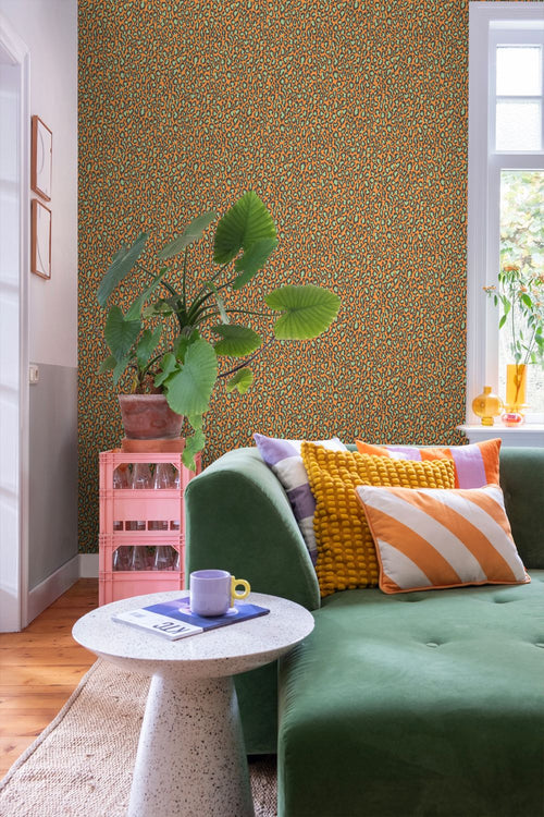 ESTAhome behang panterprint oranje en groen - 50 x 900 cm - 132203