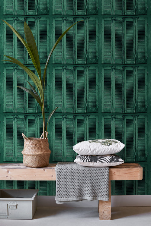 ESTAhome behang verweerde houten Franse vintage louvre luiken groen 53 cm x 10.05 m 138885