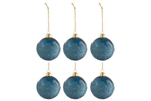 J-Line kerstbal Suiker - glas - mat blauw - small - doos van 6 stuks - kerstversiering - vtwonen shop