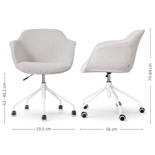 Nolon Nout-Mare Bureaustoel Bouclé Beige - Armleuning - Wit