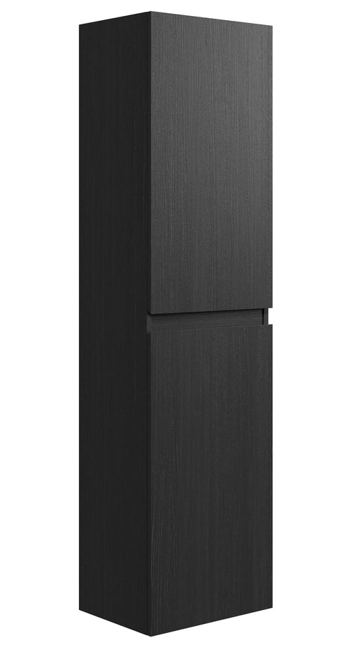 Badplaats Badkamerkast Angela 40 x 30 x 150 cm – Zwart Hout – Hangende Kolomkast met 2 Deuren