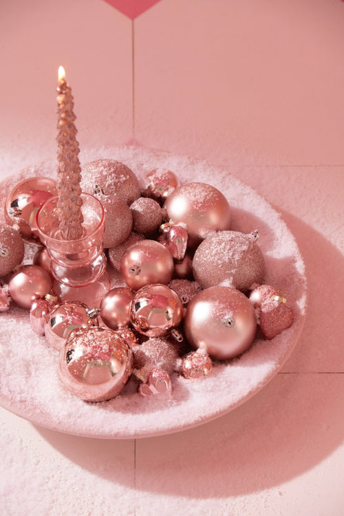 J-Line kerstbal - kunststof - lichtroze - doos van 24