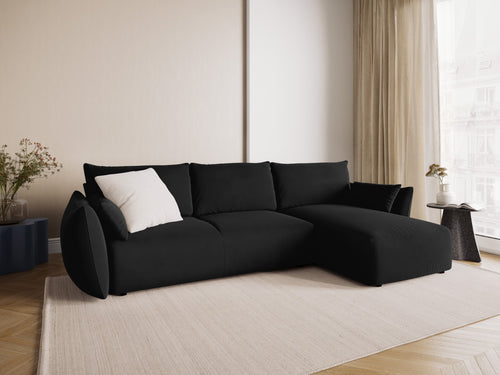 Cosmopolitan Design Converteerbare hoekbank rechts met opbergdoos Matera 4-zits, flueel zwart - 173x253x86cm