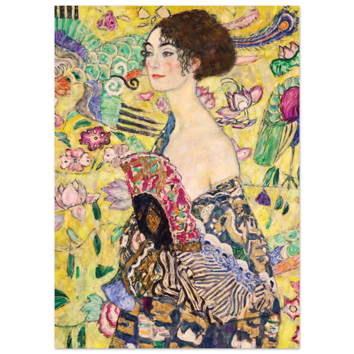 Artfulprints Poster Gustav Klimt - Lady with a fan   - 50x70 cm - Geel