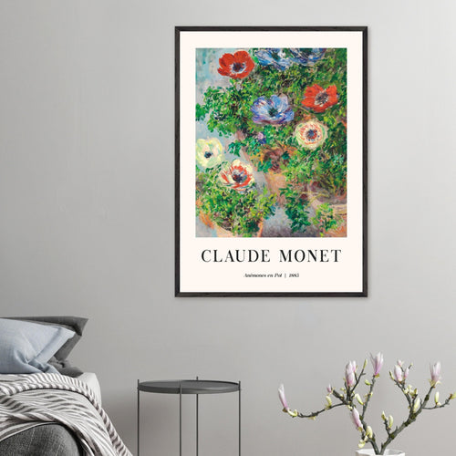 Artfulprints Poster met Lijst Claude Monet - Anémones en pot   - 50x70 cm - Groen