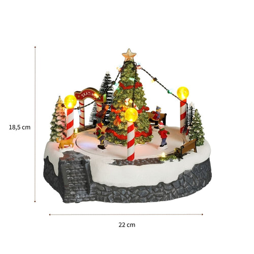 Luville Kerstdorp Kerstboomscène met Schaatsbaan - Kerstversiering met Bewegende Figuren en LED-verlichting - Guirlande op Batterijen - Kerstslingers