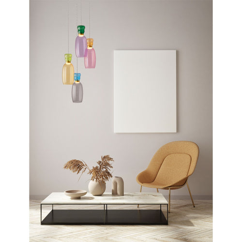Nova Luce PLUMA Hanglamp met clusterdesign, glanzend paars, geel, roze, groen, blauw, rookgrijs, goudkleurig, LED, 20W, 1800lm, 3000K