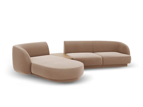Micadoni linker modulaire bank Miley 3-zits, flueel, cappuccino - 178x303x70cm