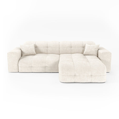 Premium Interiors - Rechthoekige hoekbank COCOON - gewaafd fluweel crème 230cm