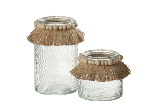 J-Line windlicht Kralen - glas - transparant - large