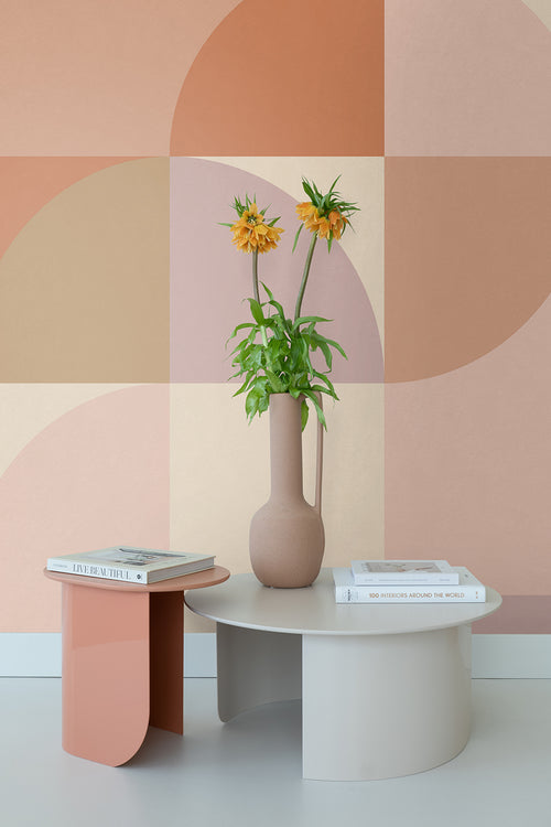 ESTAhome fotobehang cirkels in Bauhaus stijl terracotta roze, lila paars en beige - 250 x 279 cm - 159367 - vtwonen shop