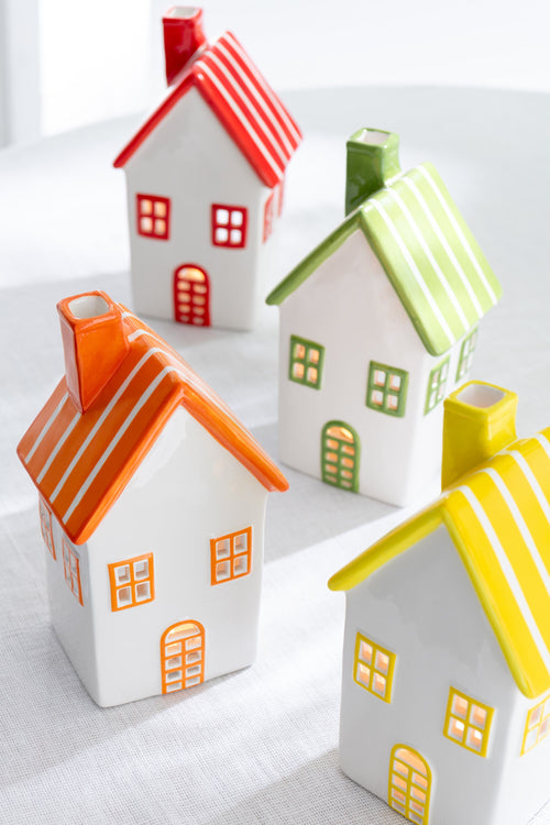 J-Line theelichthouder Huis Dolomiet - keramiek - geel/groen - 2 stuks - vtwonen shop