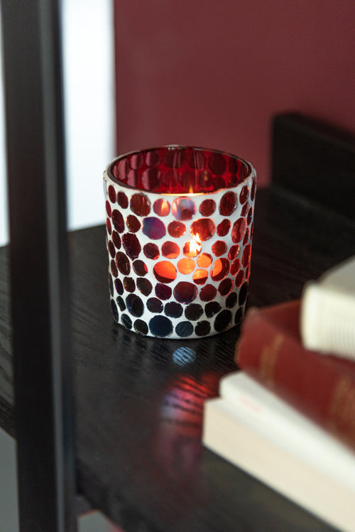 J-Line theelichthouder Mozaiek - glas - rood/wit - small - 4 stuks - vtwonen shop