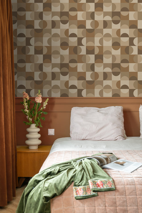 ESTAhome behang cirkels in Bauhaus stijl beige en bruin - 50 x 900 cm - 131239 - vtwonen shop