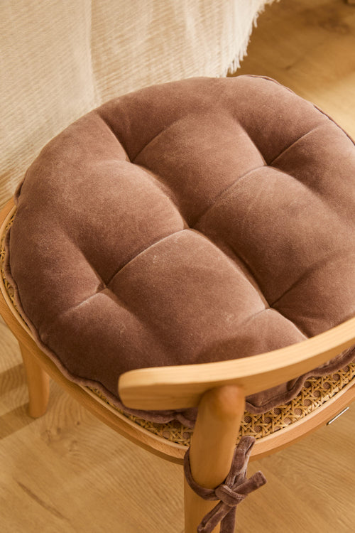 Calma House Stoelkussen Velour - Bruin - Diam. 40x4