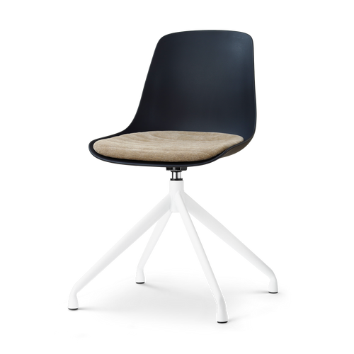 Nolon Nola-Liv draaibare eetkamerstoel zwart met nougatbruin zitkussen - wit onderstel - vtwonen shop