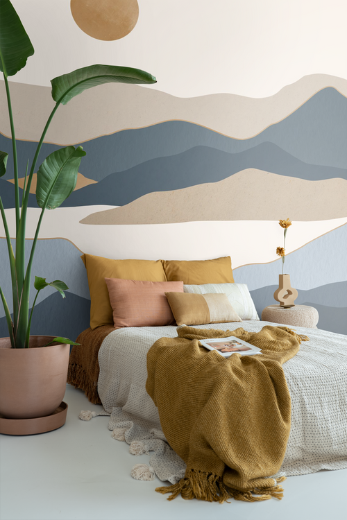 ESTAhome fotobehang woestijn landschap blauw en bruin - 250 x 279 cm - 159481 - vtwonen shop