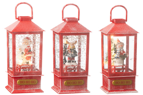 J-Line decoratie Sneeuwbol lantaarn - polyresin - 3 stuks - LED lichtjes - vtwonen shop