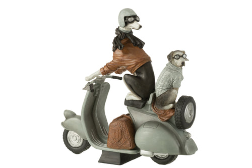 J-Line decoratie Honden Op Scooter - polyresin - mix - large