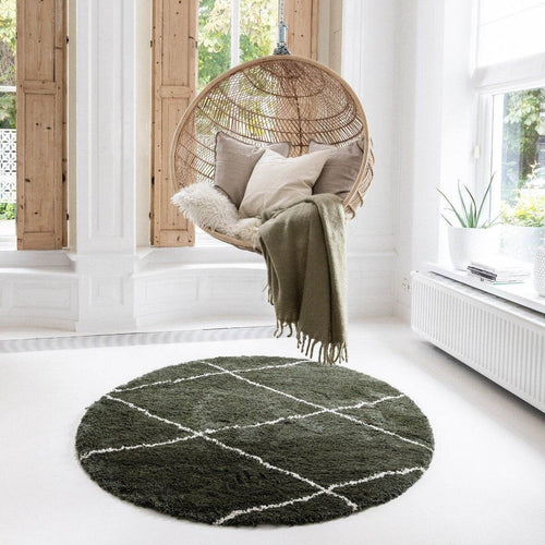 Interieur05 Berber Rond vloerkleed hoogpolig Groen/Cream - scandinavisch - nea - 200 x 200 cm - vtwonen shop